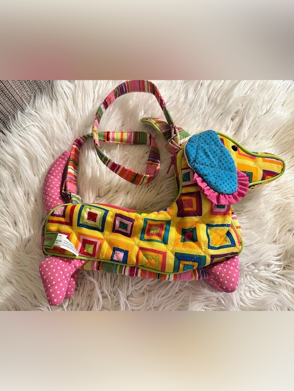 Sassy Pet Saks Douglas Dachshund Dog Purse Handbag Quilted Multicolor Novelty